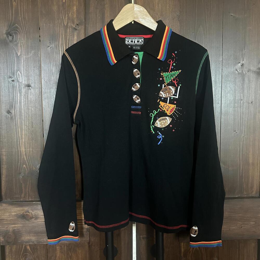 RearBlack Embroidered Football Polo by BEREK
